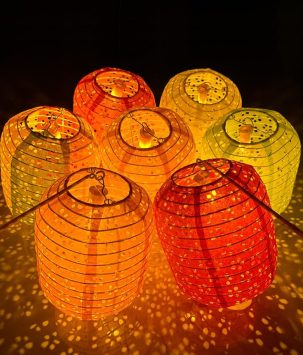 12Pcs Chinese Paper Lanterns with LED Lights, Hollow Out Hanging Asia Japanese Paper Lamps with Tassels Walking Sticks 8 In Lantern for Chinese New Year Lanterns Decorations(oval-shaped)