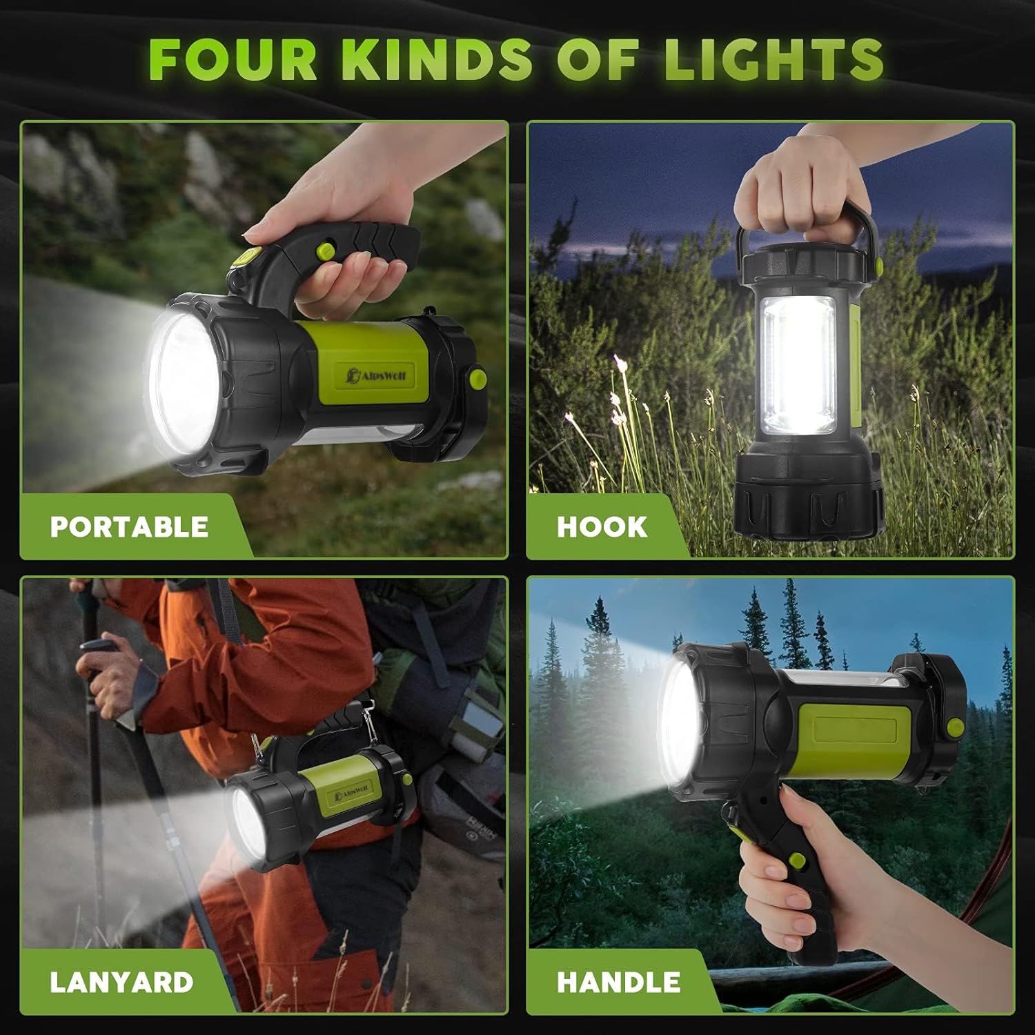 Camping Lantern Rechargeable, AlpsWolf LED Flashlight Spotlight Lantern with 800LM, 3600 Capacity Battery Powered, Portable Bright Camping Light for Emergency, Outdoor Hiking, Power Outages - Image 2