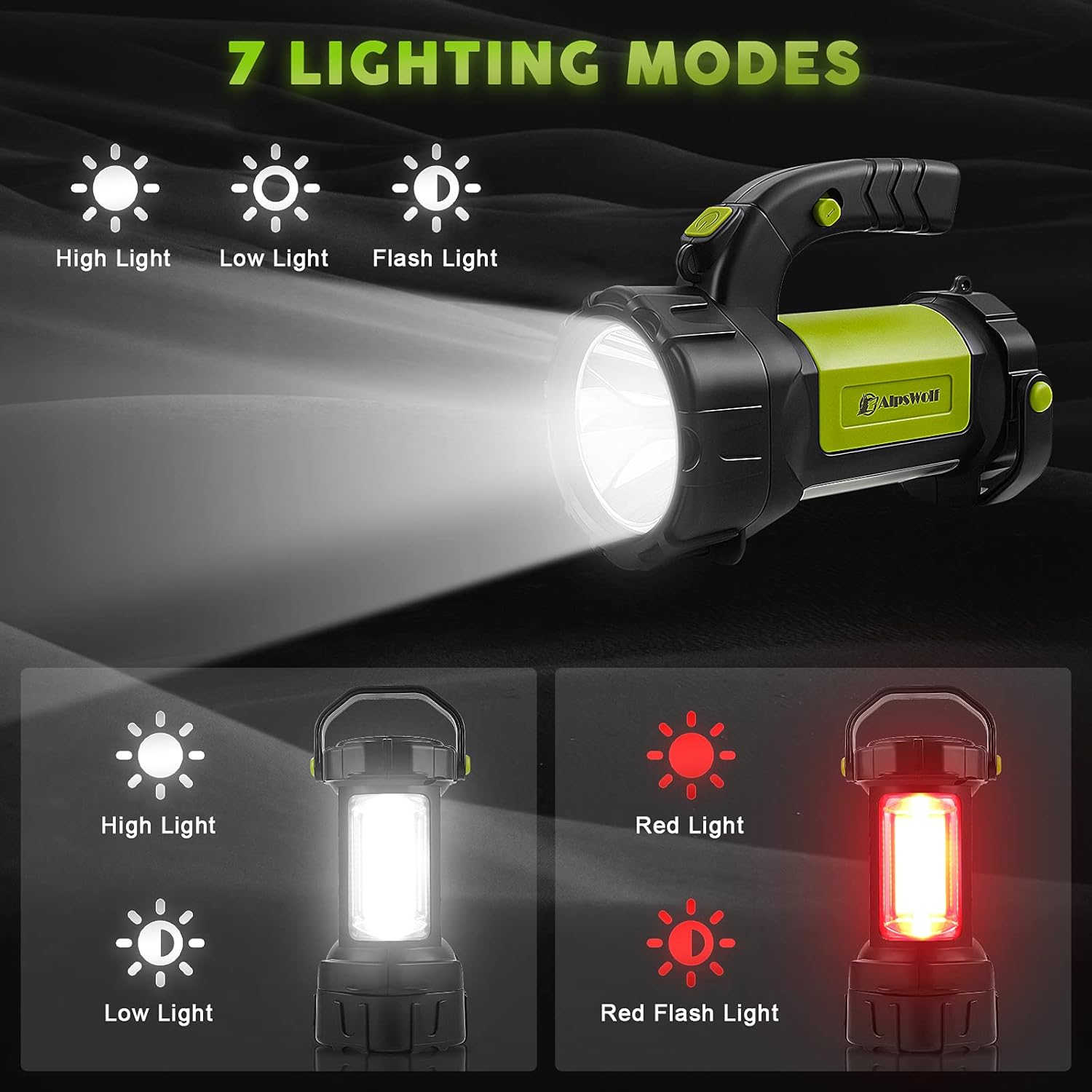 Camping Lantern Rechargeable, AlpsWolf LED Flashlight Spotlight Lantern with 800LM, 3600 Capacity Battery Powered, Portable Bright Camping Light for Emergency, Outdoor Hiking, Power Outages - Image 5