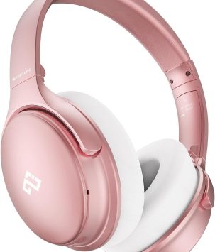 INFURTURE Upgrade Rose Gold Active Noise Cancelling Headphones with Microphone Wireless Over Ear Bluetooth, Deep Bass, Memory Foam Ear Cups, Quick Charge 90H Playtime, for TV, Travel, Home Office